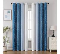 Rideaux bleu marine et blanc, vagues et pois,H 213 cm, à oeillets | Dégradé bleu marine et blanc, obscurcissant 80-90 %, 2 panneaux à oeillets pour chambre garçon, bébé, salon et bureau