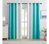 Rideaux bleu turquoise et blanc, vagues pois, H 213 cm, à œillets | Bleu turquoise et blanc dégradé, obscurcissant 80-90 %, 4 façons d'accrochage, 2 panneaux pour chambre garçon, salon, bureau.