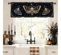 Rideaux courts pour cuisine, salle à manger, salle de bain, style gothique, lanterne, tête de mort, Halloween, 45,7 x 132,1 cm, noir