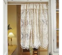Rideaux de cuisine au crochet, fil de coton Rideau brise-bise court, rideaux courts de café de style campagnard, balcon, salon évider Rideau de bistrot semi-ombragé ( Size : W150xH100cm/59x39in )