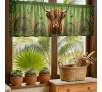 Rideaux de cuisine rustique avec motif de grange des Highland - Vert été - Décoration de fenêtre pour salle à manger, petit déjeuner, coin évier - 45,7 x 132,7 cm
