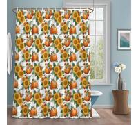 Rideaux de douche avec crochets - 182,9 x 182,9 cm (l x L) - Rustique - Orange - Citrouilles et tournesols - Hydrofuge - Lavable en machine - Pour salle de bain