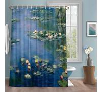Rideaux de douche avec crochets - Motif fleurs de lys bleu et vert rustique - Texture hydrofuge - Lavable en machine - Pour salle de bain - 183 x 183 cm (l x L)
