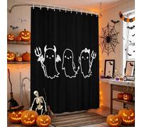 Rideaux de douche d'Halloween avec crochets - 182,9 x 182,9 cm (l x L) - Ligne de dessin animé effrayant - Fantômes du diable - Minimaliste - Imperméable - Lavable en machine - Pour salle de bain