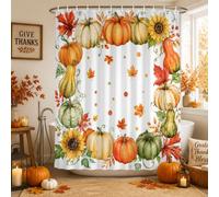Rideaux de douche en forme de couronne de citrouilles d'automne avec crochets, 182,9 x 183 cm (l x L), motif feuilles d'érable rouges, tournesols - Ensemble de rideaux de douche en tissu lavable en