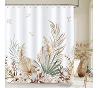 Rideaux de douche style bohème avec motifs de feuilles tropicales, jaune, 180 x 200 cm, anti-moisissure, imperméable, en polyester, lavable, rideau de douche pour la salle de bain, avec 12 crochets
