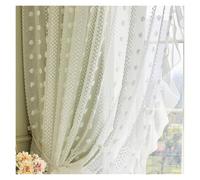Rideaux De FenêTre à Volants Rideaux transparents à rayures en Tulle brodé de pompons blancs 3D, for salon, Design volants, Voile translucide for fenêtre