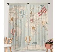 Rideaux de fenêtre avec carte du monde, ballon à Air chaud, pour croisière, Grand Tour, pour salle de bain et chambre à coucher, salon, décor de fenêtre Dur 2508037026