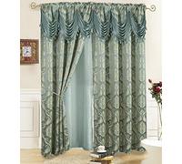 Rideaux de fenêtre Jacquard de Luxe pour Salon et Chambre à Coucher - 137 x 213 cm - Ensemble de 2 Panneaux avec cantonnière attachée, Dos et 2 embrasses - Design élégant et Fantaisie - Cortinas Para