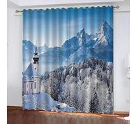 Rideaux Décoration De Fenêtre 3Dpaysage De Montagne Enneigée220 X 215 Cm Opaque Rideaux Et Draperies avec Oeillets Ronds Isolant Thermique Anti Chaleur pour Cuisine Chambre Bureau Hôtel -5B5I+O7