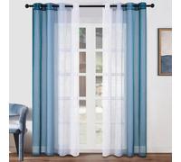 Rideaux dégradés turquoise - Transparence avec motifs en forme d'yeux - Lot de 2 - Hauteur : 245 cm - Largeur : 140 cm - Décoration pour salons et chambres à coucher modernes