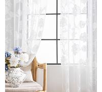 Rideaux en dentelle blanche semi-transparents 137 cm Rose tricotés avec motif floral brodé vintage pour salon Chambre à coucher Fenêtre Intimité Style campagnard chic rétro Feuille Panneaux