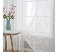 Rideaux en dentelle - Rideaux en tulle brodé de fleurs, bord en éventail, adaptés aux chambres et aux salons, 2 x 145 x 245 cm