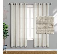 Rideaux en lin de 160 cm de long pour chambre à coucher, lot de 2 panneaux filtrant la lumière de la ferme en lin naturel texturé semi-transparent pour fenêtre de salon