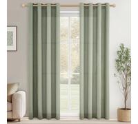Rideaux en lin pour salon - Semi-transparents, couleur vert sauge, ensemble de 2, longueur 220 cm