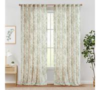 Rideaux en lin - Rideaux à motifs floraux avec passants discrets - Translucides - Style champêtre - Rideaux longs - Voilage pour salon - Voilage pour chambre