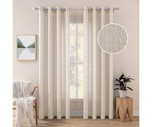 Rideaux en lin - Transparents - Blancs - Pour salon, avec passants - Pour chambre à coucher - Pour cuisine - Pour salon - Style moderne - Élégants - Pour fenêtre - Beige clair