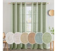 Rideaux en voile effet lin, style moderne, semi-transparents, verts, lot de 2, salon, cuisine, chambre d'enfant