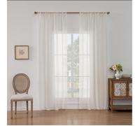 Rideaux en voile flammé aspect lin avec œillets, rideaux modernes bohèmes naturels semi-transparents,132x220cm