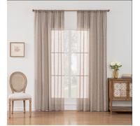 Rideaux en voile flammé aspect lin avec œillets, rideaux modernes bohèmes naturels semi-transparents,Marron132x220cm