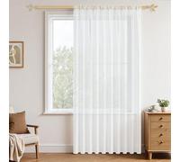 Rideaux en voile - Translucides - Blancs - Pour salon - Avec poche à coulisse - Rideau léger pour chambre - Salon - Moderne - Hauteur : 100 cm - Cuisine