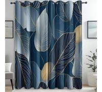 Rideaux Feuilles Bleues dorées Isolation Thermique et réduction du Bruit Draperies Intérieurs à Oeillets 140L X 260H cm (2 Panneaux) Fenêtre Décoration Moderne Adulte Enfant Chambre Bleu