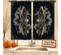 Rideaux gothiques pour petite fenêtre de cuisine sur évier 66 x 114 cm Motif papillon de nuit et tête de mort Noir
