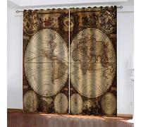 Rideaux Grande Largeur 3D Carte Du Monde Imprimée Lot De 2 Rideau Occultant Thermiques Isolant A Oeillet Avec Motif 280x260 Cm Rideau Salon Rideau Thermique Anti Froid, Chambre Maison Décoration