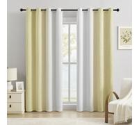 Rideaux jaune clair et blanc, vagues et pois, H 245 cm, à œillets | Dégradé jaune clair et blanc, obscurcissant 70-90 %, 4 façons d'accrochage, 2 panneaux pour chambre, salon, bureau et enfant.