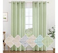 Rideaux modernes aspect lin avec œillets pour le salon et la chambre d'enfant - Lot de 2 - Vert