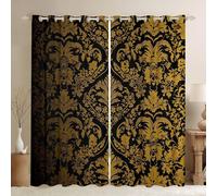 Rideaux noirs ornés de motifs floraux, idéaux pour une chambre à coucher ou un salon