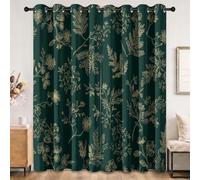 Rideaux Occultant Aquarelle Botanique 140L X 245H cm Lot de 2 Rideau Occultant Thermiques Imprimé Encre de Chine Feuillage Fleurs, Rideau Oeillets Opaque Draperie pour Salon et Chambre, Vert