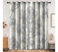 Rideaux Occultant Aquarelle Minimaliste 140L X 245H cm Lot de 2 Rideau Occultant Thermiques Imprimé Arbres Feuilles Branches Jungle, Rideau Oeillets Opaque Draperie pour Salon et Chambre, Gris