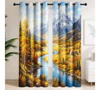 Rideaux Occultant Thermiques Motif réaliste 117Lx137H cm Lot de 2 | Rideau Occultant Imprimé sommets enneigés automne,doré Rideau Oeillet Opaque Draperie Decoration Intérieur pour salon chambre