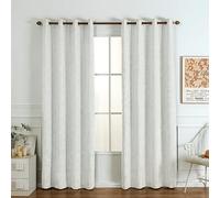 Rideaux Occultants 100% Aspect Lin avec Œillets, 140 x 225 cm, Blanc | Tissu Triple Tissage Aspect Lin, Isolation Thermique, Isolation Phonique et Protection UV pour un confort optimal.