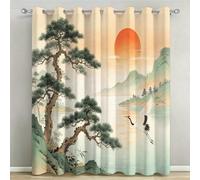 Rideaux Occultants 140x200 cm Lot de 2 à Œillets Pins et Grues Japonaises