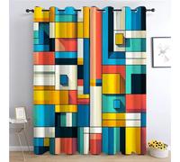 Rideaux Occultants 280x245 cm, Motif Figures GéOméTriques ColoréEs Rideau Thermiques Isolants et Antibruit, Multicolore Rideaux Doux Lavables Anti-Fade Polyester, pour Chambre d'enfant et Salon