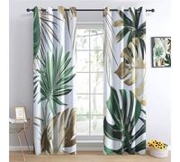 Rideaux Occultants 3D Feuilles dorées Tropicales élégantes Imprimé Rideau Isolant Thermique pour Salon Vert Design Moderne Rideau De Cuisine De Porte Fenêtre À Oeillets 110L X 215H cm (2 Panneaux)