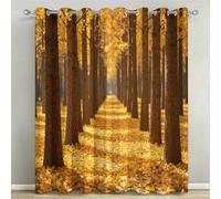 Rideaux Occultants 75x166 cm Lot de 2 à Œillets Forêt de Ginkgo | Rideau Occultant Thermique Isolant, Imprimé Feuilles d’Automne, Polyester Haute Densité, pour Chambre et Salon