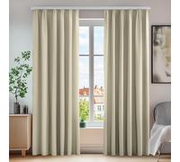 Rideaux occultants anti-lumière avec bande froncée, 260x140 cm, couleur beige, lot de 2