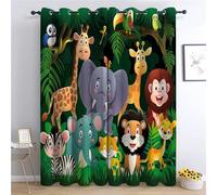 Rideaux Occultants Chambre Enfant Plantes Et Animaux De La Jungle, Dessin Animé Éléphant Zèbre Et Lion Isolant Thermique 280 x 260cm Occultant à Oeillets 2 Panneaux Doux Moderne pour Chambre et Salon