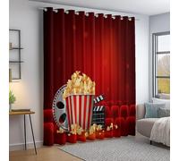 Rideaux Occultants Cinéma - 2 Panneaux L110xH215cm - Isolants Thermiques et Phoniques - Motif Clap & Popcorn - Rideaux Opaques pour Salon, Chambre et Home Cinéma - Œillets Métalliques