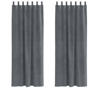 Rideaux occultants en velours - vidaXL - Gris clair - 140x225 cm - Lot de 2 - Boucles en tissu - Lavable en machine