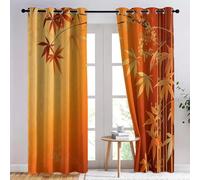 Rideaux Occultants Feuilles De Bambou Rideau Occultant Thermique Isolant, Rideau Imprimé Style Oriental avec Oeillets pour Chambre, Salon, Lot de 2 Rideaux 140x200 cm A-2178