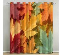 Rideaux Occultants Feuilles D'érable D'automne 140x240 cm LxH, Lot de 2 | Rideau Opaque Thermique Isolant à Oeillets, Feuilles D'automne Imprimés 3D, Décoration Chambre Salon Fenêtre