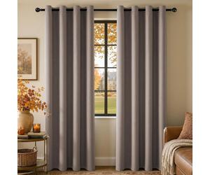 Rideaux occultants imitation lin, couleur sable, hauteur 200 cm, largeur 140 cm
