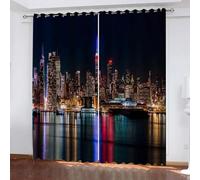 Rideaux occultants imprimés, scène Nocturne de New York, 2 Panneaux, Rideaux de fenêtre à Isolation Thermique pour Chambre WxH/2x80x210cm