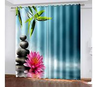 Rideaux Occultants Isolants 200X160cm(LxH) Rideau Isolant Thermique À Oeillet Décoration De Fenêtre pour Enfant Chambre Salon Moderne Lot De 2 Rideaux 3D Fleurs Rouges Cailloux Zen Motif