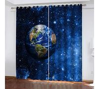 Rideaux Occultants Moderne 3D Planète Étoilée Bleue - Lot De 2 Thermique Draperies Intérieurs pour Salon Chambre Enfant Adulte - À Oeillets 234X230Cm