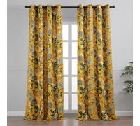 Rideaux occultants - Motifs floraux et colibris - Jaune moutarde - 140 x 175 cm - Lot de 2